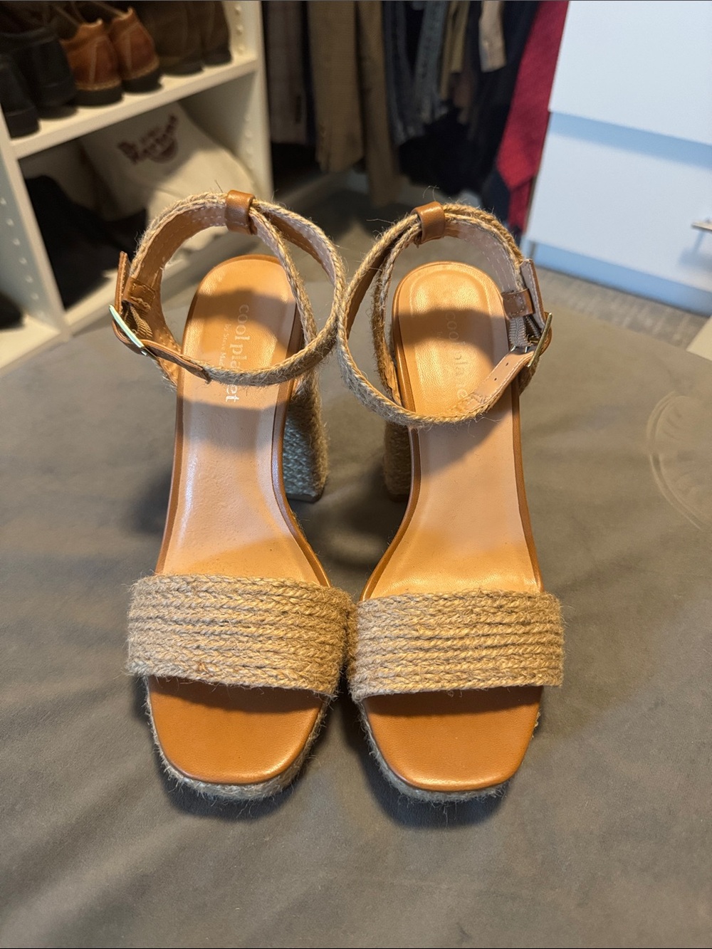 Steve Madden Tan Woven Espadrille Block Heel Platform Sandals